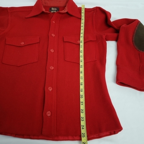 Vintage Woolrich Red Leather Patch Sleeve Button Up Shirt Red Mens 15 S - Picture 4 of 12
